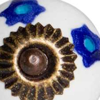 Set of Twelve Blue White And Turquoise Floral Ceramic Drawer Pull Knobs