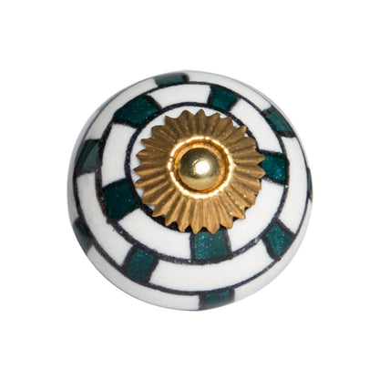 Set of Twelve White Teal And Gold Geometric Ceramic Drawer Pull Knobs