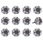 Set of Twelve Black And White Floral Ceramic Drawer Pull Knobs