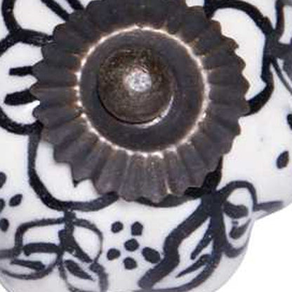 Set of Twelve Black And White Floral Ceramic Drawer Pull Knobs