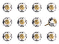 1.5" X 1.5" X 1.5" White Black And Yellow  Knobs 12 Pack