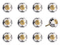 1.5" X 1.5" X 1.5" White Black And Yellow  Knobs 12 Pack