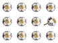 1.5" X 1.5" X 1.5" White Black And Yellow  Knobs 12 Pack
