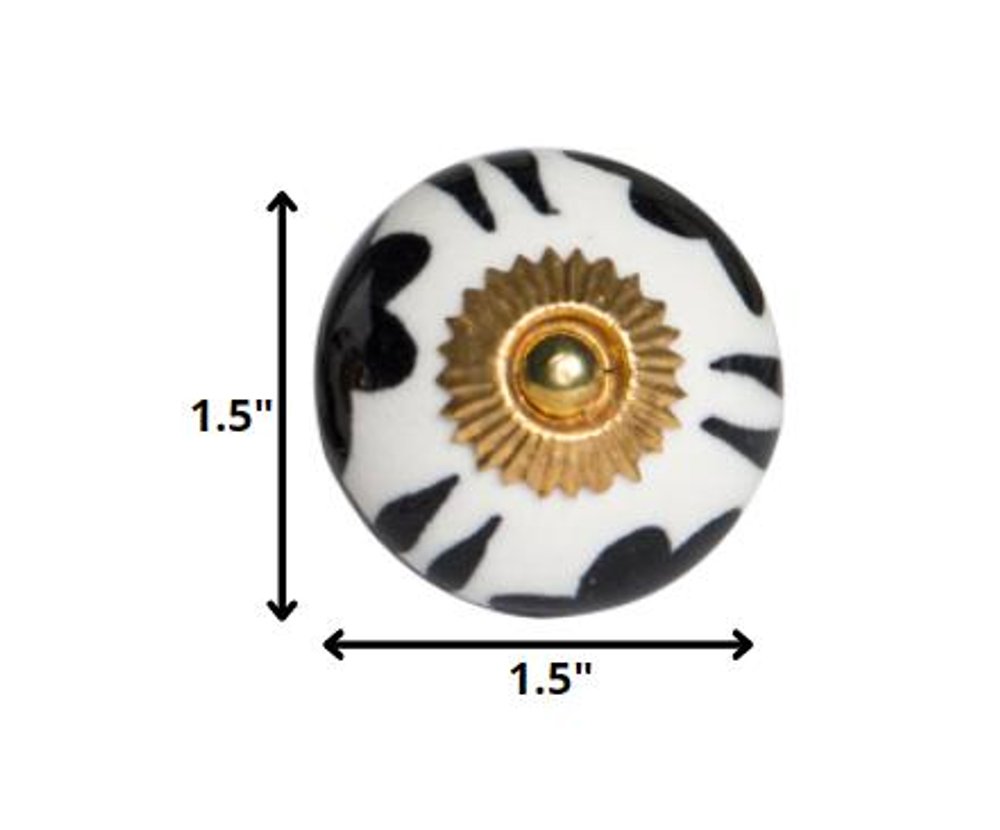 Set of Twelve White Teal And Gold Geometric Ceramic Drawer Pull Knobs