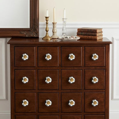 Set of Twelve White Teal And Gold Geometric Ceramic Drawer Pull Knobs