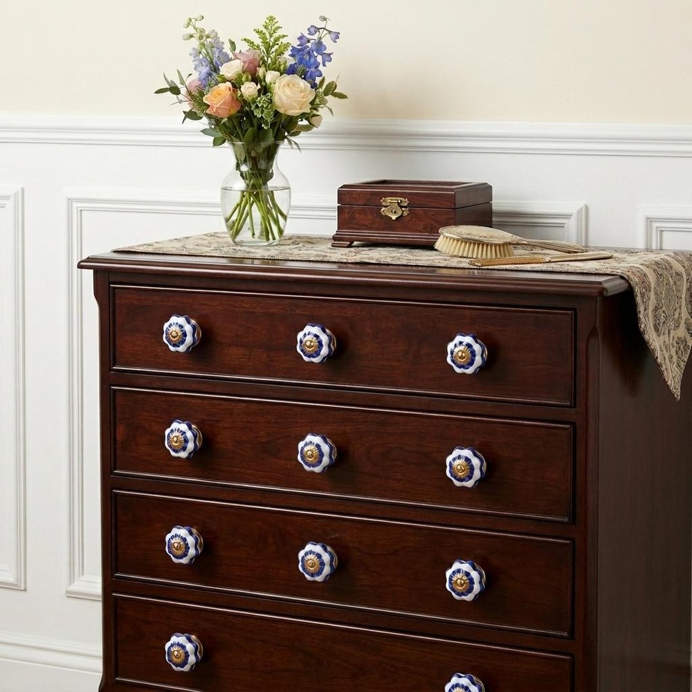 1.5" X 1.5" X 1.5" White Blue And Gold  Knobs 12 Pack