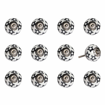 Set of Twelve White Teal And Gold Geometric Ceramic Drawer Pull Knobs
