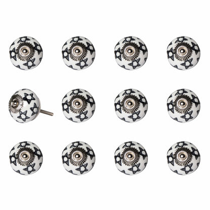 Set of Twelve Sky Blue And White Floral Ceramic Drawer Pull Knobs