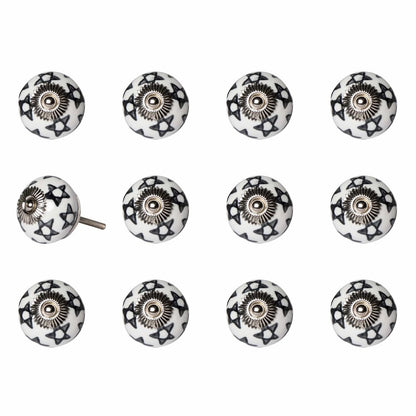 Set of Twelve White Teal And Gold Geometric Ceramic Drawer Pull Knobs