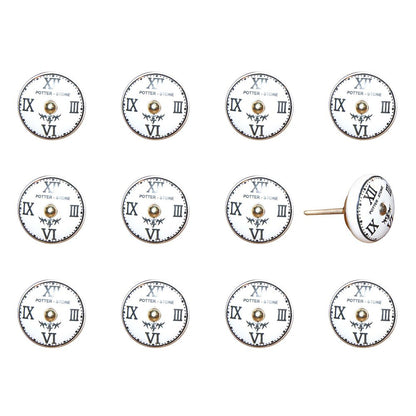 Set of Twelve Black White And Gold Clock Face Ceramic Drawer Pull Knobs