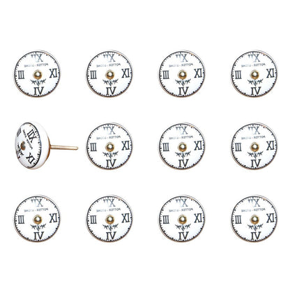 Set of Twelve Black White And Gold Clock Face Ceramic Drawer Pull Knobs