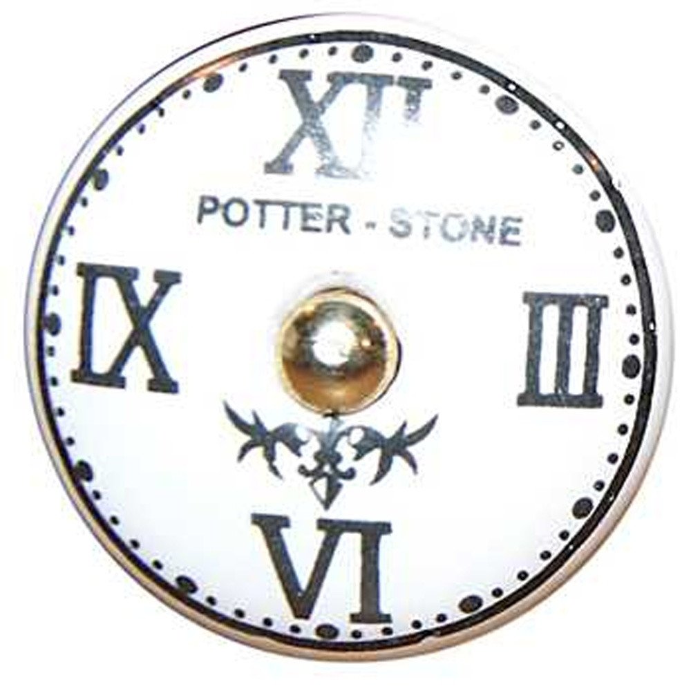 Set of Twelve Black White And Gold Clock Face Ceramic Drawer Pull Knobs
