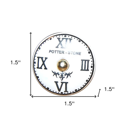 Set of Twelve Black White And Gold Clock Face Ceramic Drawer Pull Knobs