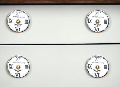 Set of Twelve Black White And Gold Clock Face Ceramic Drawer Pull Knobs