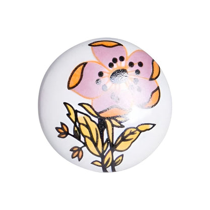 Set of Twelve Pink And White Floral Ceramic Drawer Pull Knobs
