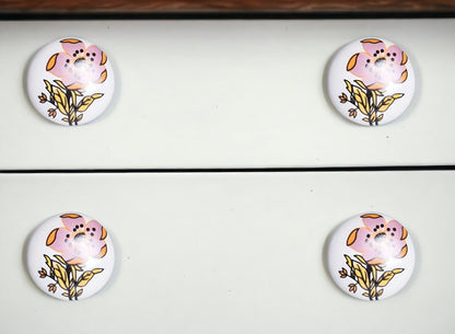 Set of Twelve Pink And White Floral Ceramic Drawer Pull Knobs