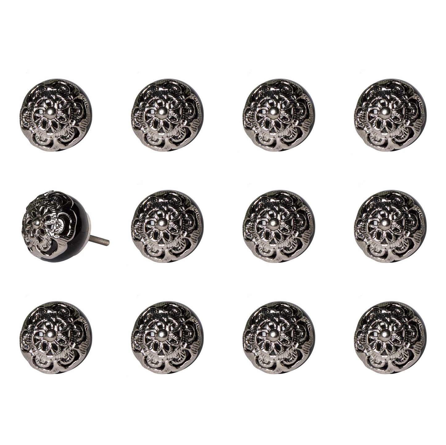 1.5" X 1.5" X 1.5" Black And Chrome  Knobs 12 Pack