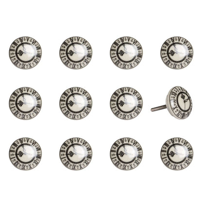 Set of Twelve Black And Gray Clock Face Ceramic Drawer Pull Knobs