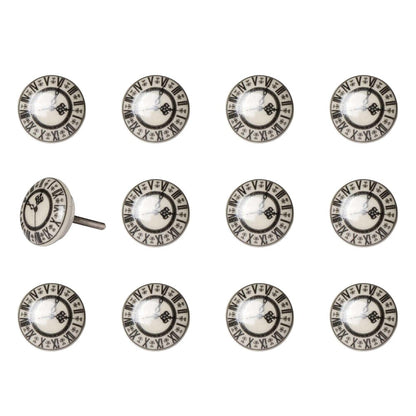 Set of Twelve Black And Gray Clock Face Ceramic Drawer Pull Knobs