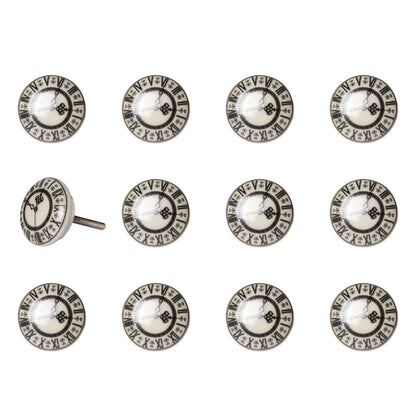 Set of Twelve Black And Gray Clock Face Ceramic Drawer Pull Knobs