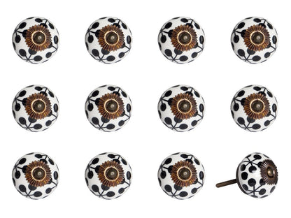 Set of Twelve Black White And Copper Ceramic Geometric Drawer Pull Knobs