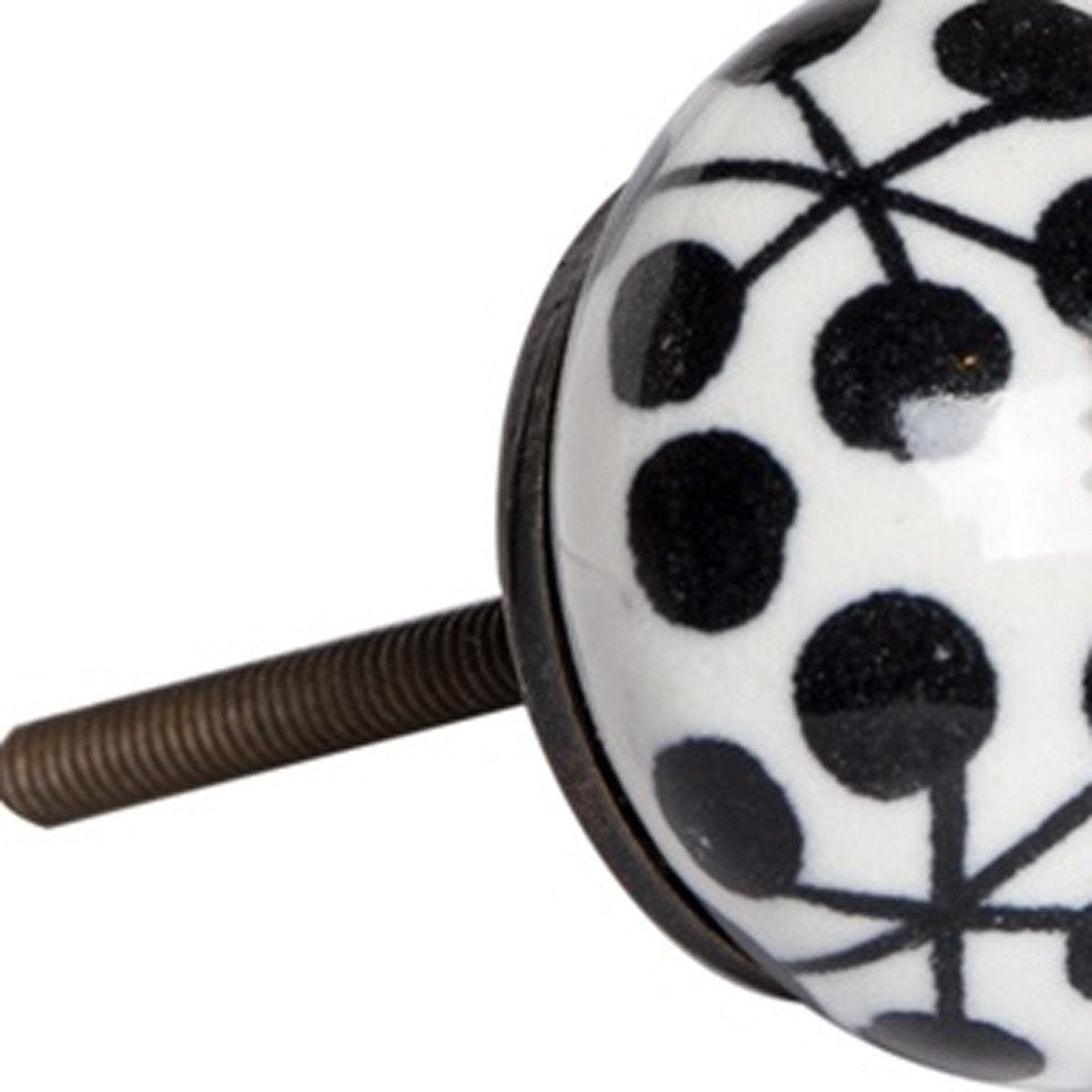 Set of Twelve Black White And Copper Ceramic Geometric Drawer Pull Knobs