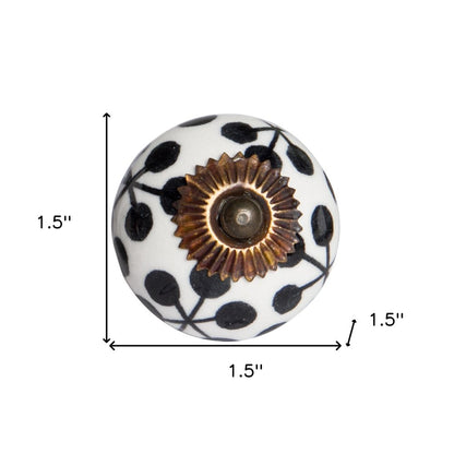 Set of Twelve Black White And Copper Ceramic Geometric Drawer Pull Knobs