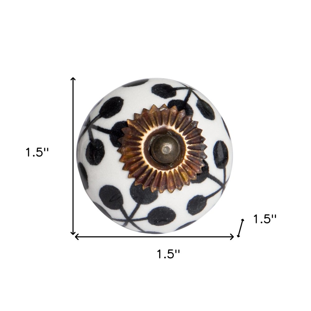 Set of Twelve Black White And Copper Ceramic Geometric Drawer Pull Knobs