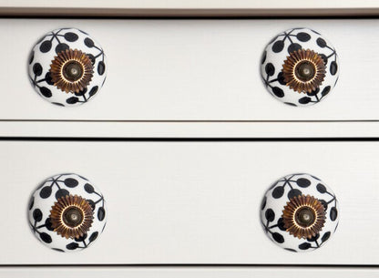 Set of Twelve Black White And Copper Ceramic Geometric Drawer Pull Knobs