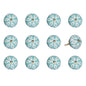 Set of Twelve Aqua And White Geometric Ceramic Drawer Pull Knobs