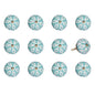 Set of Twelve Aqua And White Geometric Ceramic Drawer Pull Knobs