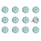 Set of Twelve Aqua And White Geometric Ceramic Drawer Pull Knobs