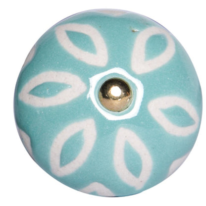 Set of Twelve Aqua And White Geometric Ceramic Drawer Pull Knobs