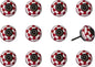 Set of Twelve Red And White Geometric Ceramic Drawer Pull Knobs