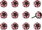 Set of Twelve Red And White Geometric Ceramic Drawer Pull Knobs