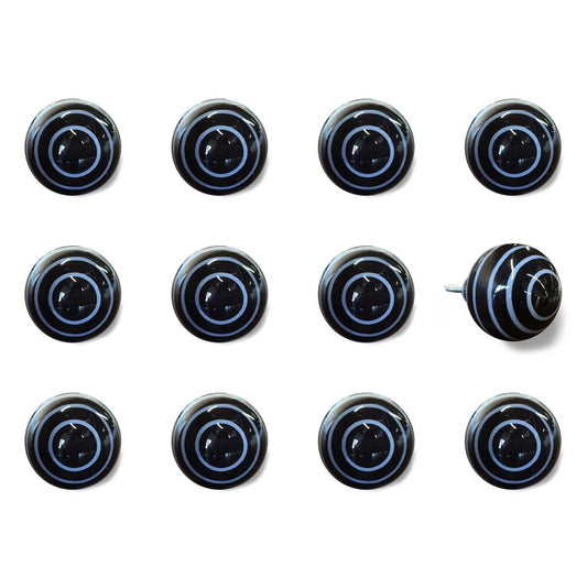 Set of Twelve Blue And Black Ceramic Drawer Pull Knobs