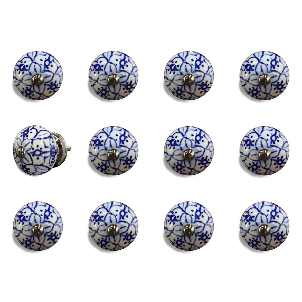 Set of Twelve Blue And White Ceramic Drawer Pull Knobs