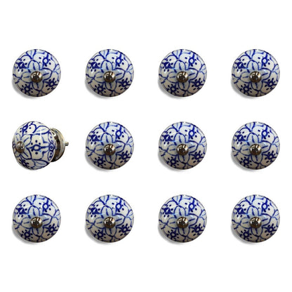 Set of Twelve Blue And White Ceramic Drawer Pull Knobs
