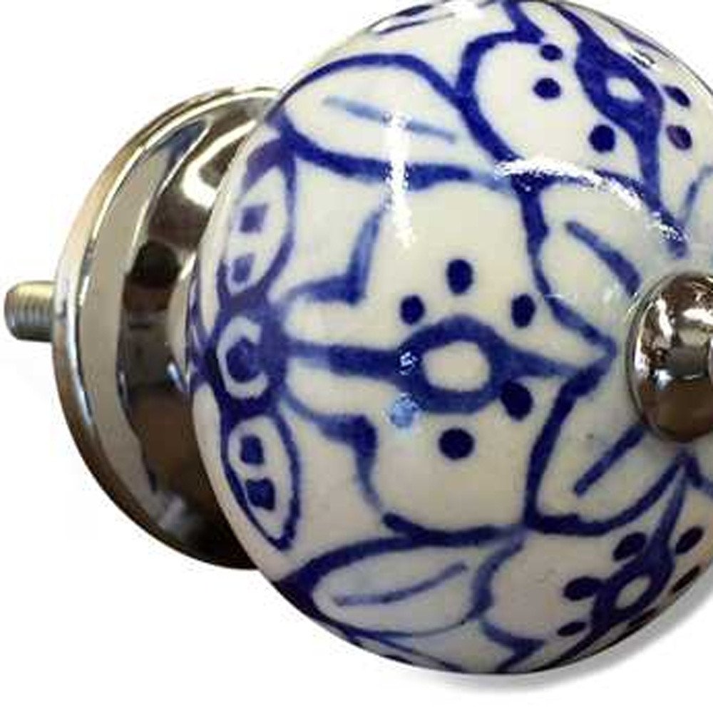 Set of Twelve Blue And White Ceramic Drawer Pull Knobs