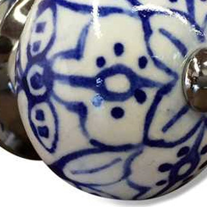 Set of Twelve Blue And White Ceramic Drawer Pull Knobs