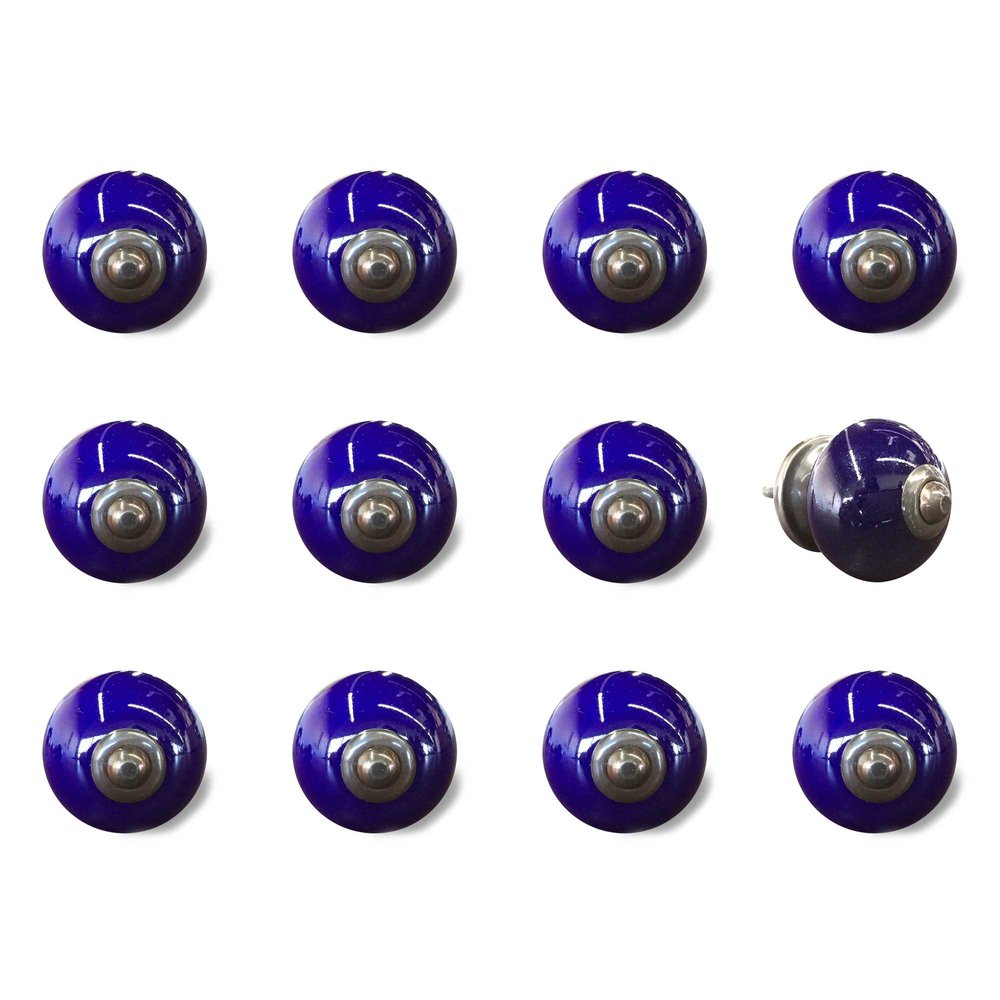 Set of Twelve Navy Blue Ceramic Drawer Pull Knobs