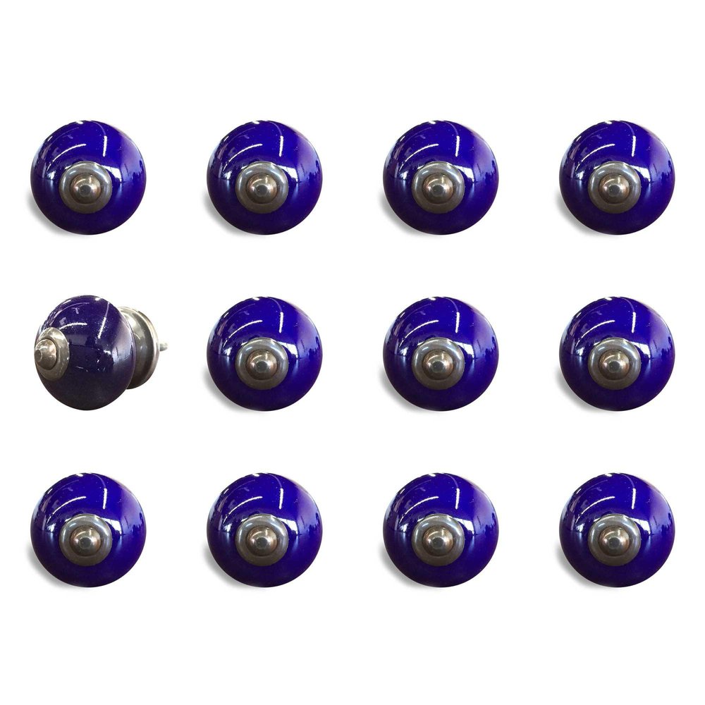Set of Twelve Navy Blue Ceramic Drawer Pull Knobs
