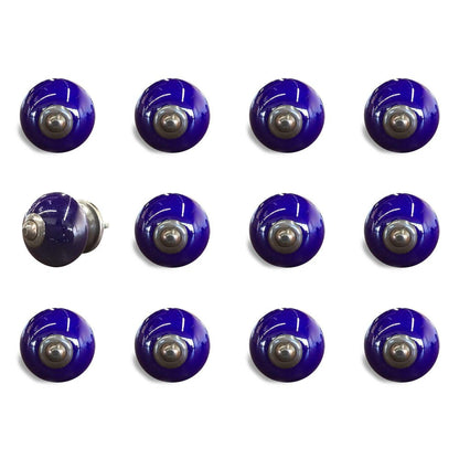 Set of Twelve Navy Blue Ceramic Drawer Pull Knobs
