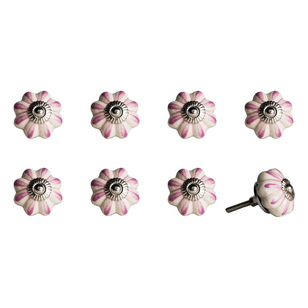 Set of Eight Gray And Cream Ceramic Drawer Pull Knobs