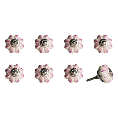 Set of Eight Gray And Cream Ceramic Drawer Pull Knobs
