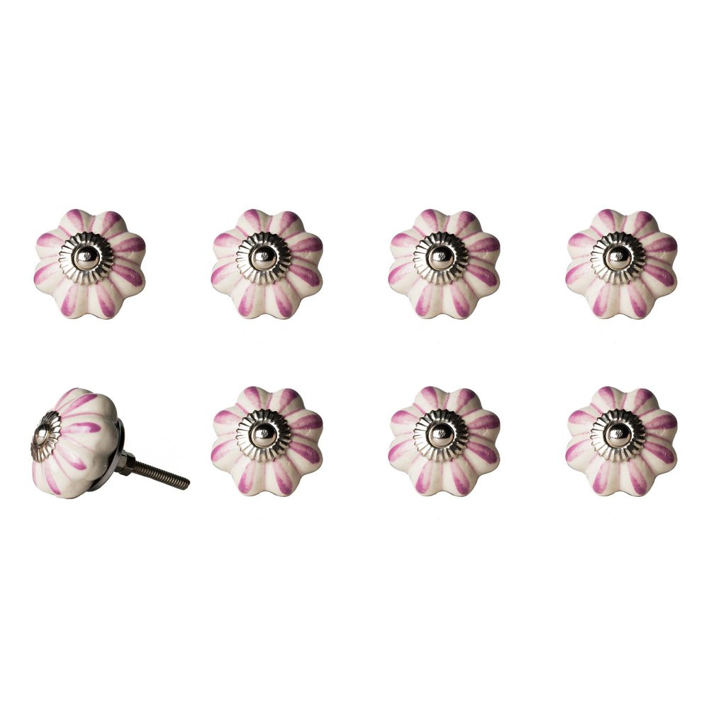 Set of Eight Gray And Cream Ceramic Drawer Pull Knobs