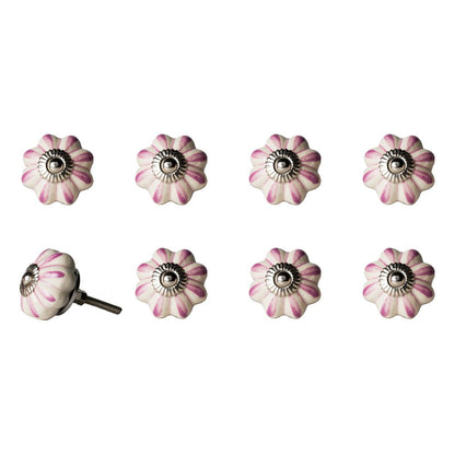 Set of Eight Red Pink And Green Floral Ceramic Drawer Pull Knobs