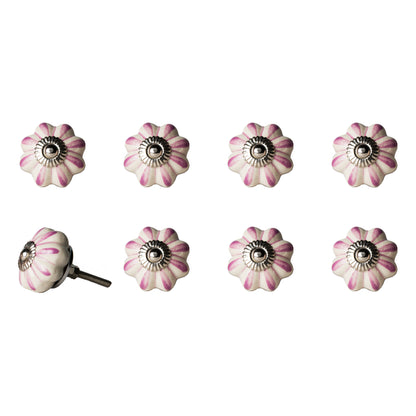 Set of Eight Red Pink And Green Floral Ceramic Drawer Pull Knobs