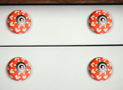 Set of Eight Red Pink And Green Floral Ceramic Drawer Pull Knobs