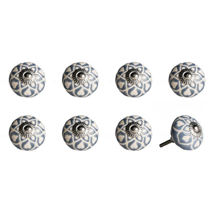 Set of Eight Red Pink And Green Floral Ceramic Drawer Pull Knobs